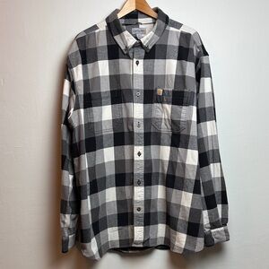 Carhartt Men's Rugged Flex Relaxed Fit Flannel Plaid Shirt Black White 3XL
